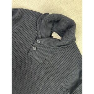 Duluth Trading Brigadier Shawl Collar Sweater Mens Large Navy Elbow Patch Knit